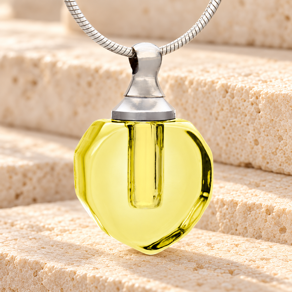 Glass Locket Yellow Envious Teardrop Cremains Jewelry — main — evr2039y