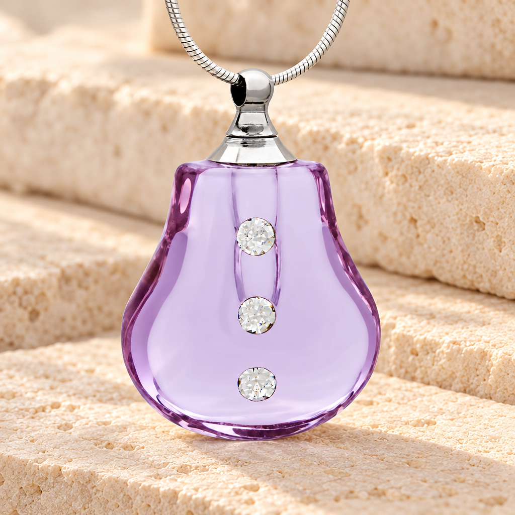 Glass Locket Violet Trickle Cremation Necklace — main — evr2058