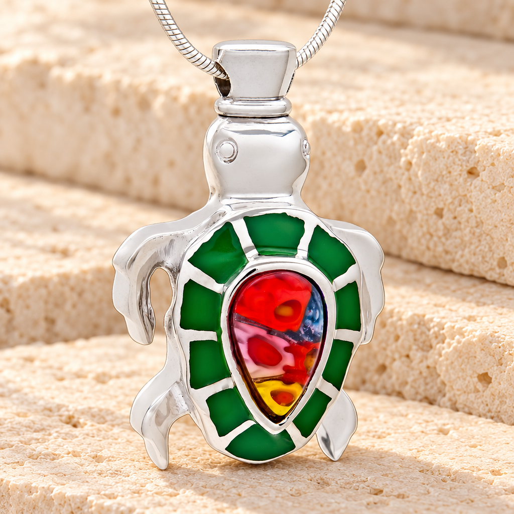 Green Talented Turtle Cremation Jewelry — main — evr6112g