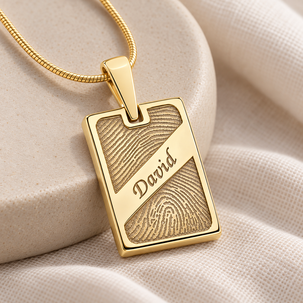 Gold Plated Sterling Silver Memorial Rectangle Fingerprint Necklace — alternate view — evr4834g