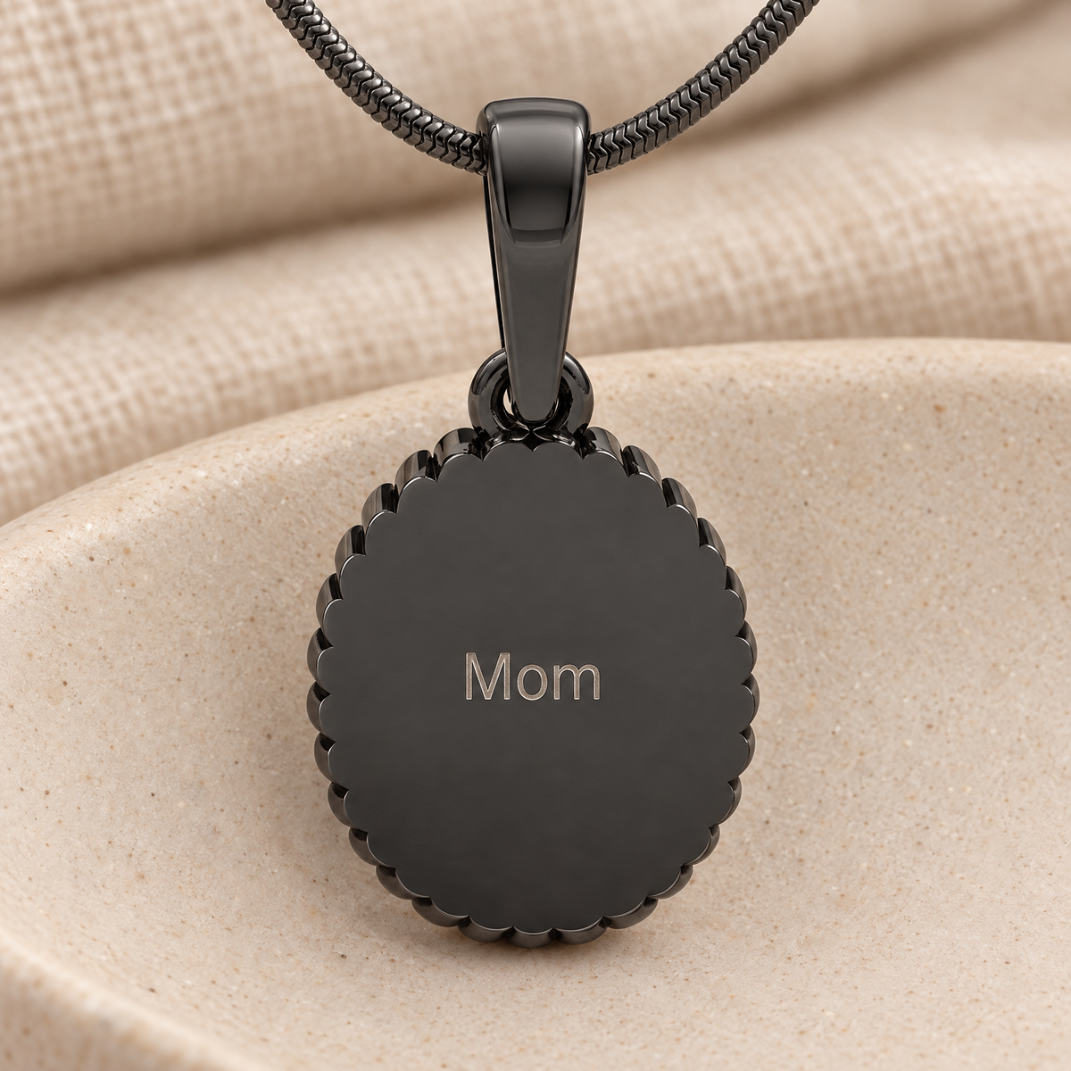 Black Plated At Heart Oval Forever Sealed Memorial Jewelry — rear engraving — evr20009blfs