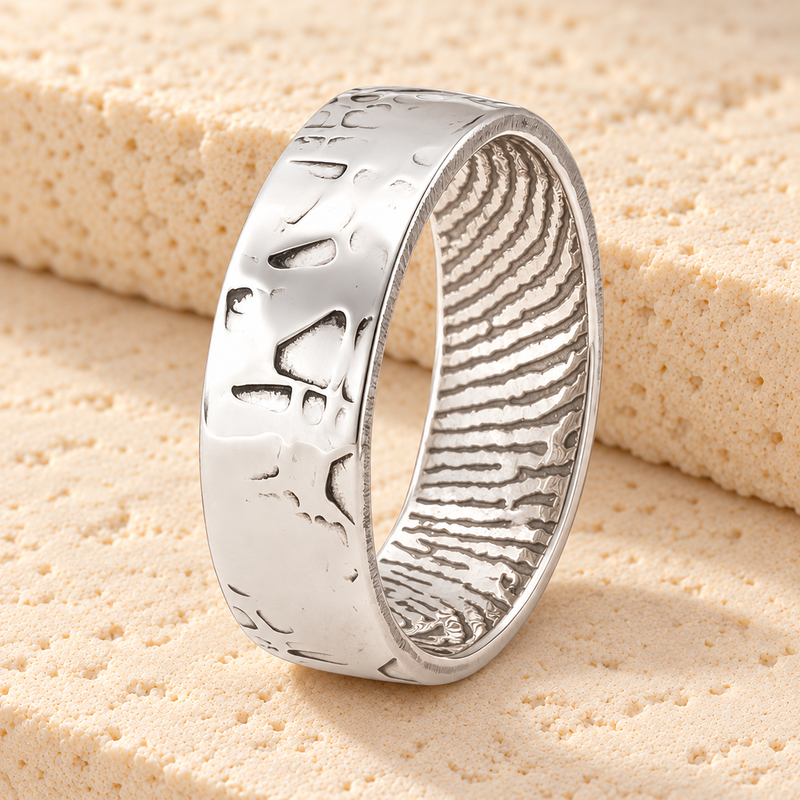 Decorative Solid 14k White Gold Women's Fingerprint Ring