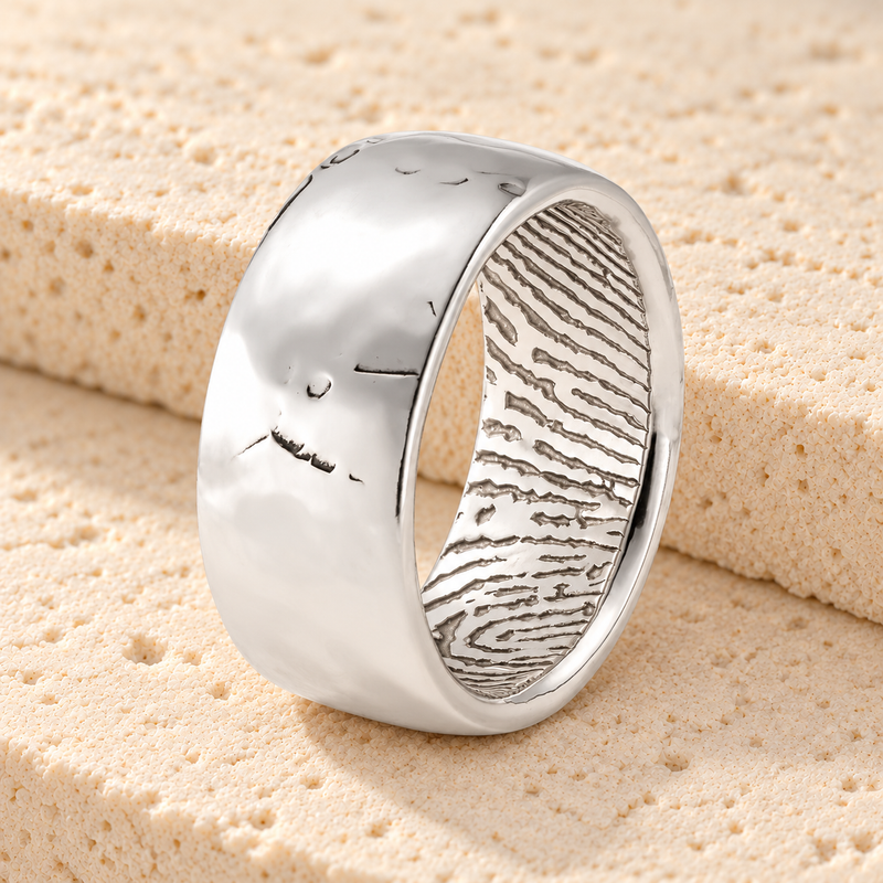 Men's Decorative Sterling Silver Fingerprint Ring