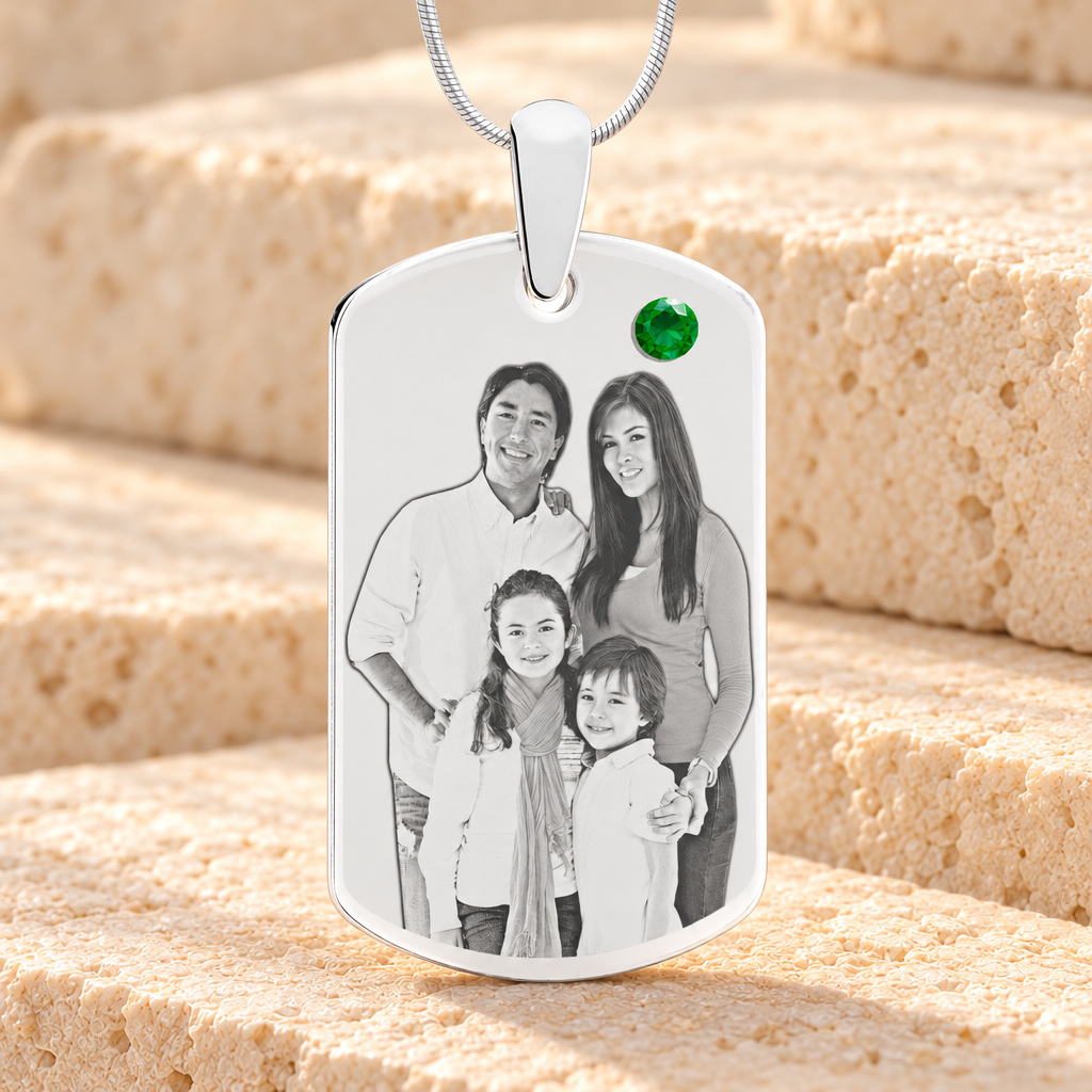 Birthstone Large Dog Tag May Photo Engraved Stainless Keepsake — main product image