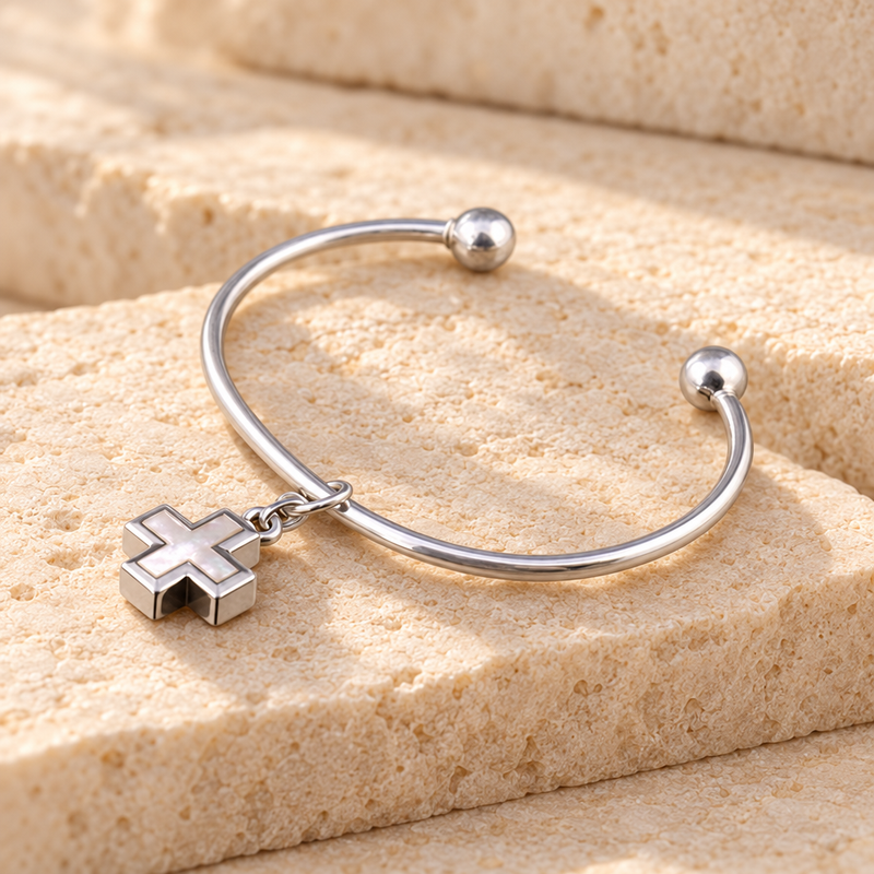 Sterling Silver Pearly Cross Cremation Bracelet