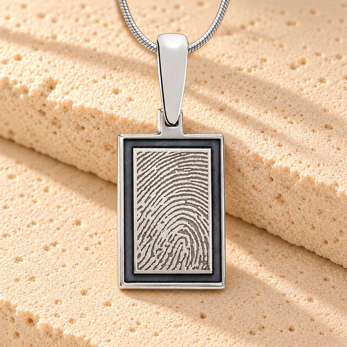 Sterling Silver Argentine Gray Framed Rectangle Fingerprint Necklace — main — evr4803s-121