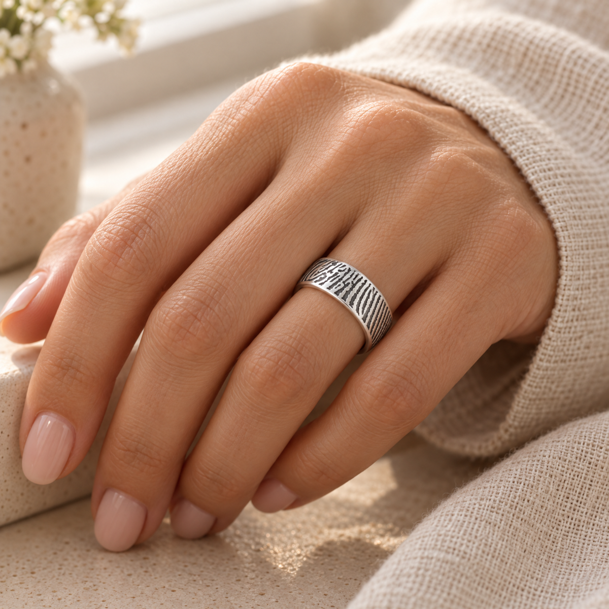 Standard Women's Sterling Silver Fingerprint Ring — lifestyle — evr30000s