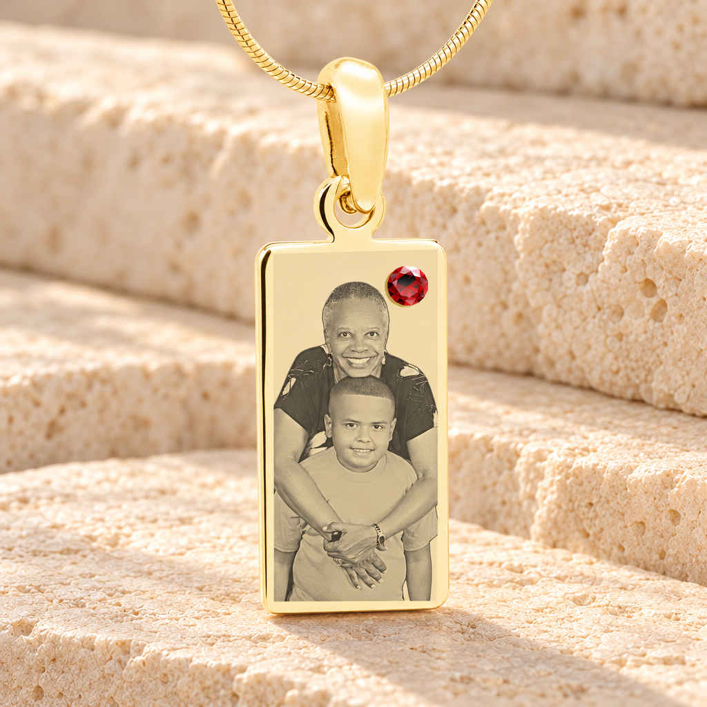 January Birthstone Gold Plated over Stainless Steel Tower Photo Pendant — main product image