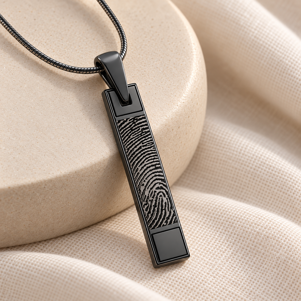 Barred Black Plated Fingerprint Necklace — alternate view — evr4732bl