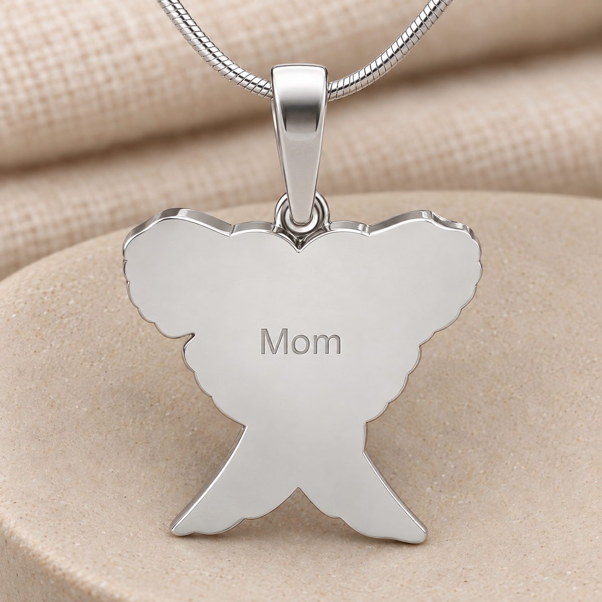 Solid 14K White Gold In Peace Forever Sealed Urn Pendant — rear engraving — evr6765wgfs