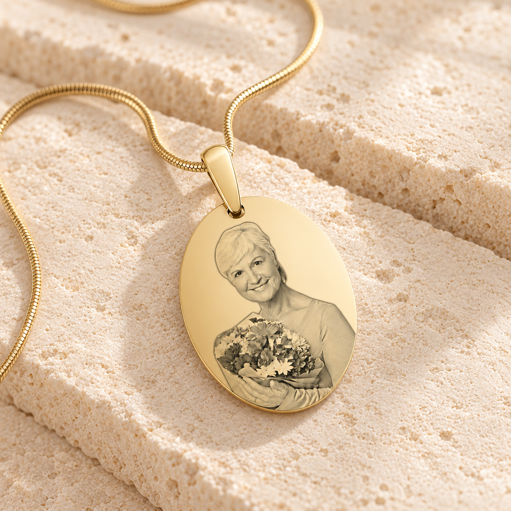 Gold Plated over Stainless Steel Circular Portrait Photo Pendant — main — evr6588g