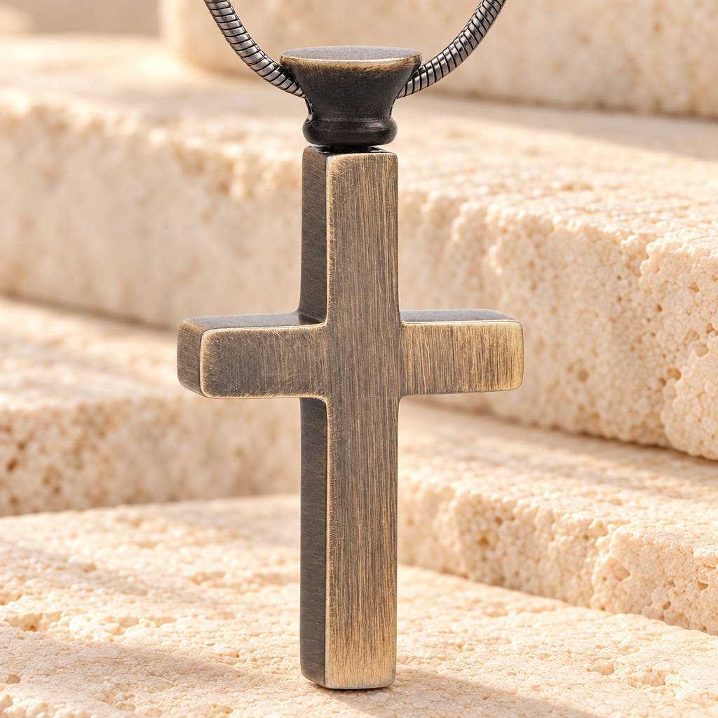 Forever Collection Antique Brass Remembrance Cross Locket Necklace — main — evr1023abr