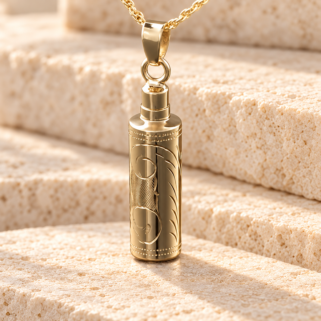 14K Gold Plated Etched Cylinder Jewelry Urn — main — evr151kg