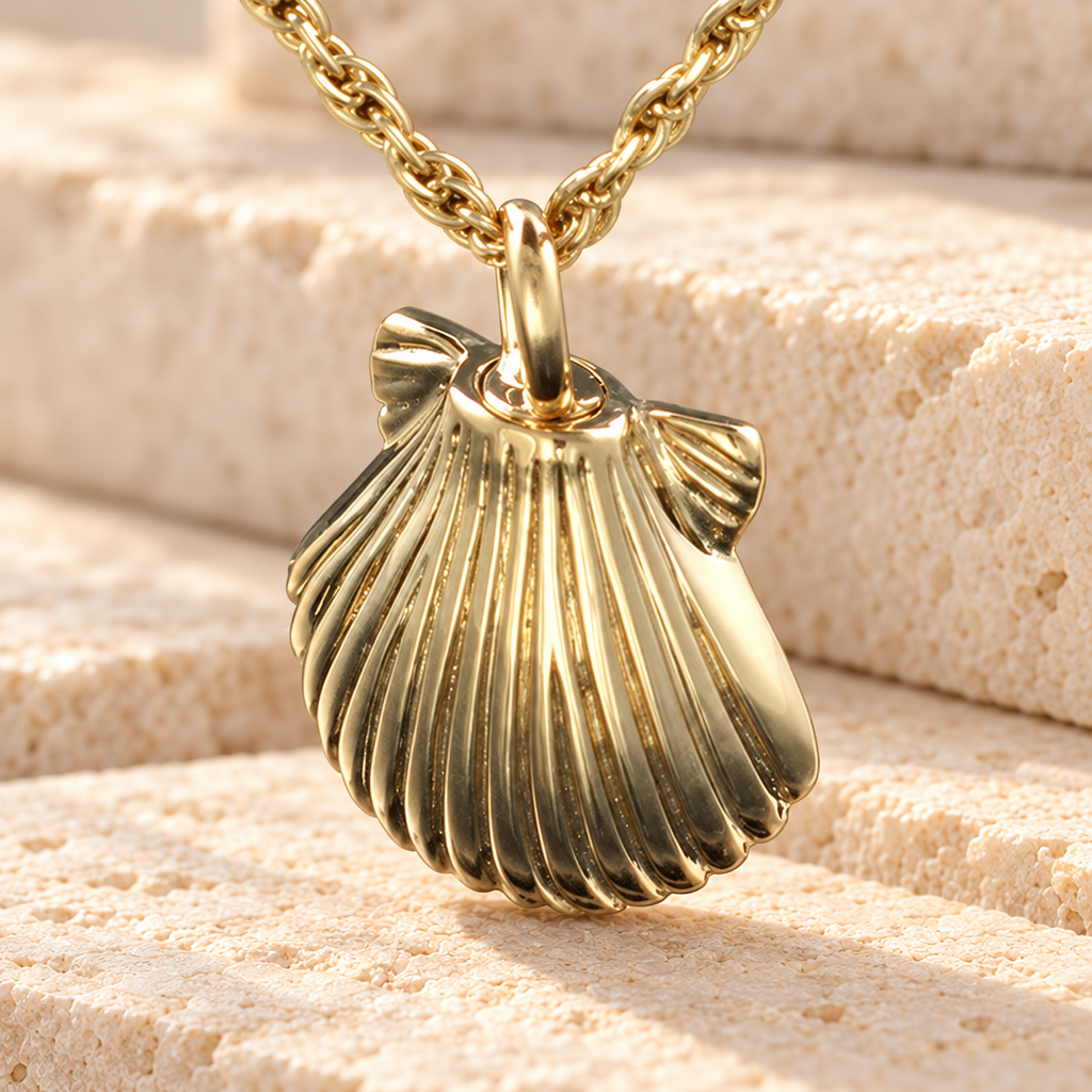14K Gold Plated Sea Shell Memorial Locket — main — evr179gv