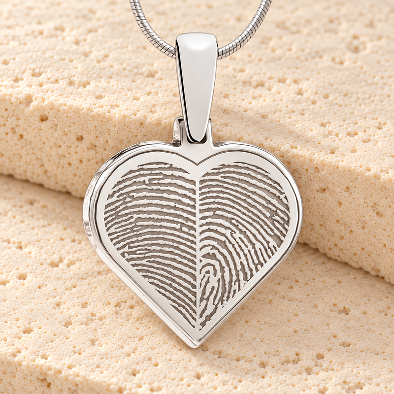 Solid 14k White Gold Two Fingerprint Heart Fingerprint Necklace