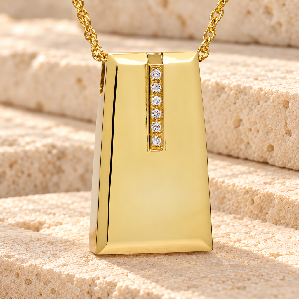 14K Gold Eternity Sliding Rectangle Memorial Locket with Stones — main product image