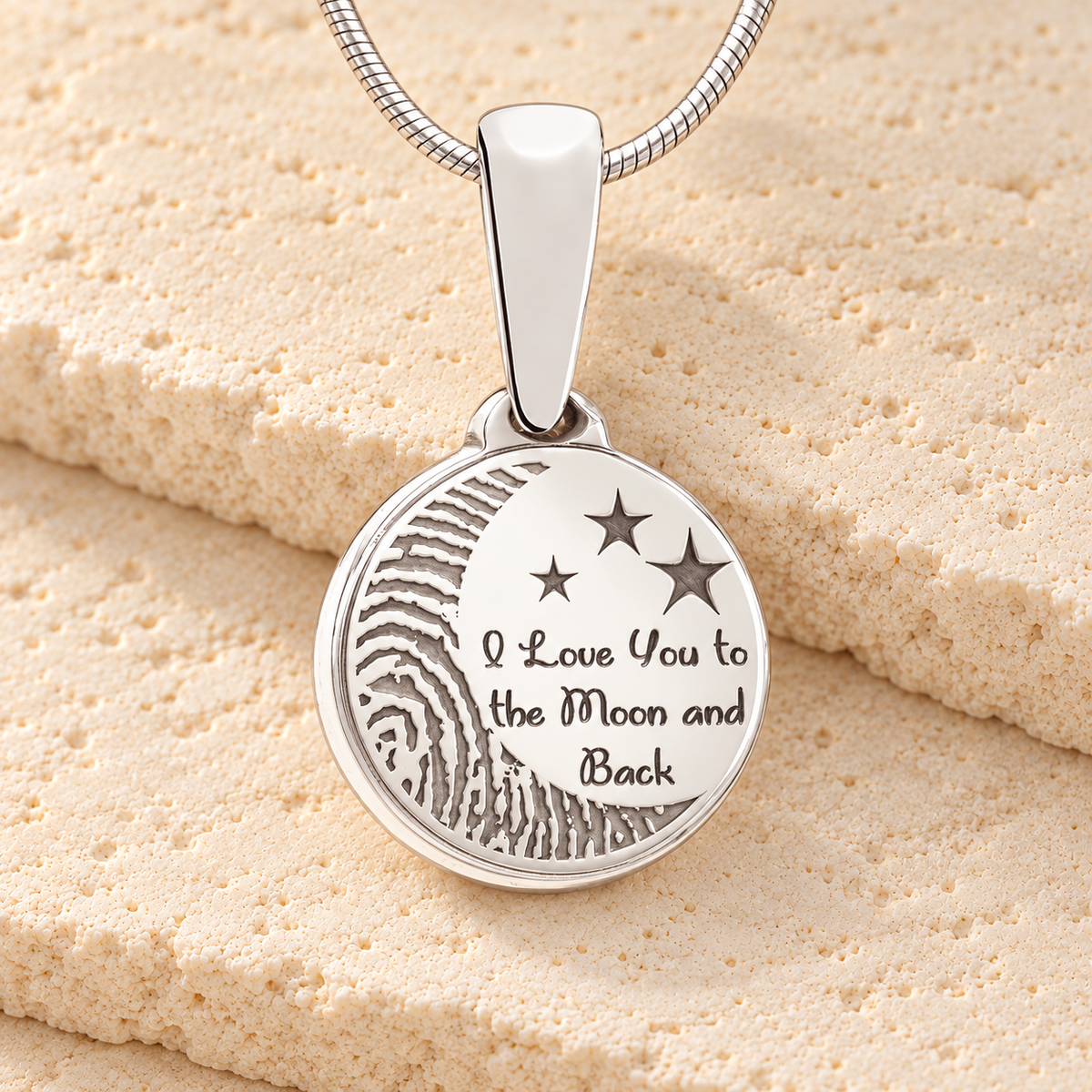 Solid 14k White Gold Love You To The Moon Fingerprint Necklace — main — evr4716wg