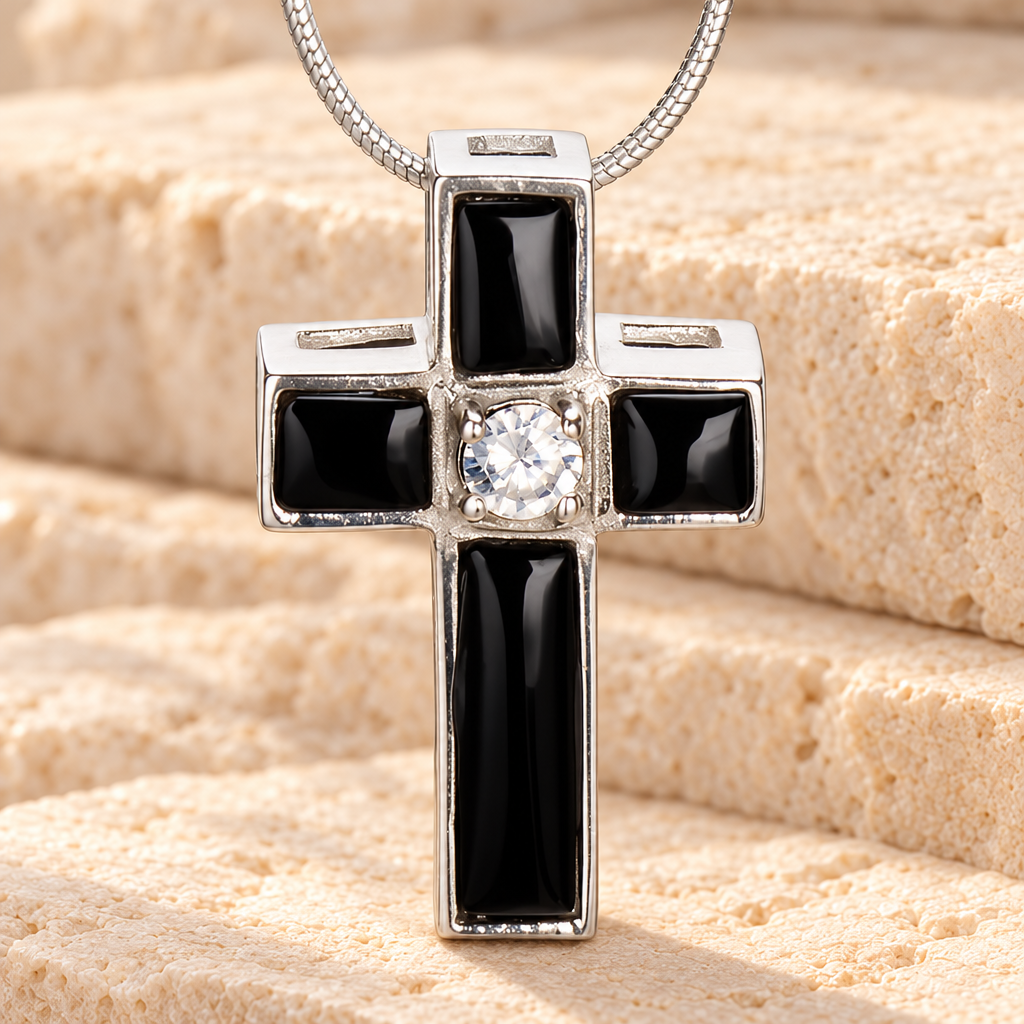 Ebony Cross Memorial Jewelry — main — evr6158