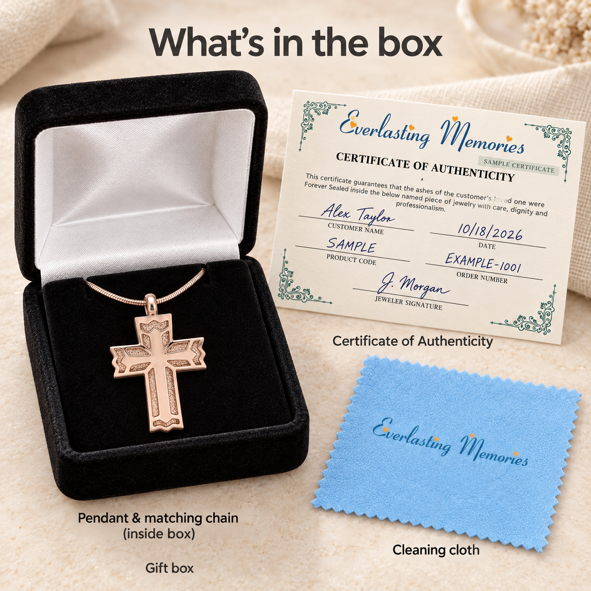 Rose Gold Plated Rosedale Cross Forever Sealed Keepsake Urn Jewelry — whats in box — evr1079rgfs