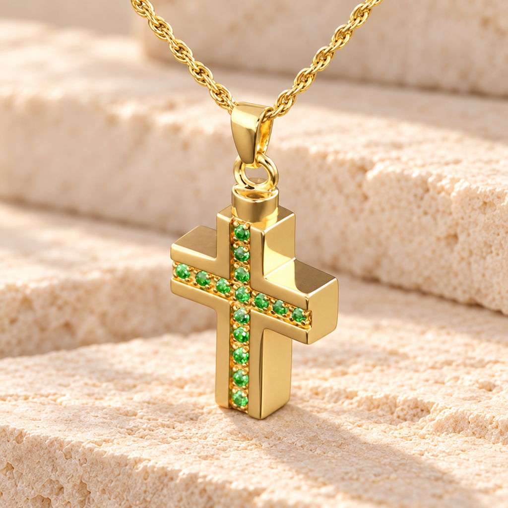 Gold Plated Trusting Cross Memorial Locket — main — evr6334gv