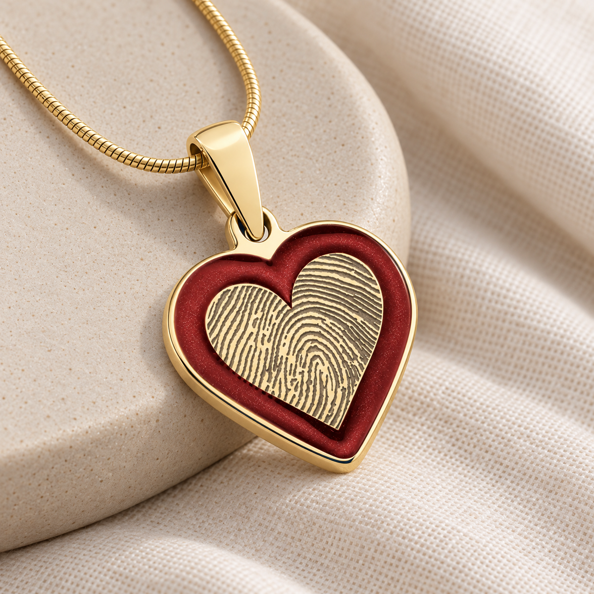 Gold Plated Sterling Silver Color Me Red Heart Fingerprint Necklace — alternate view — evr4830g
