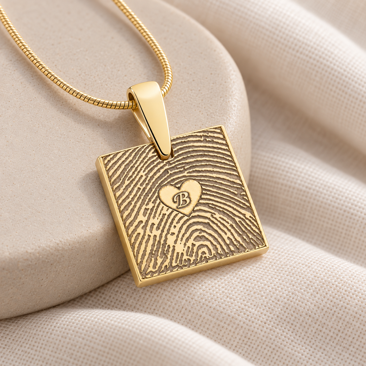 Gold Plated Sterling Silver Initial Square Fingerprint Necklace — alternate view — evr4829g