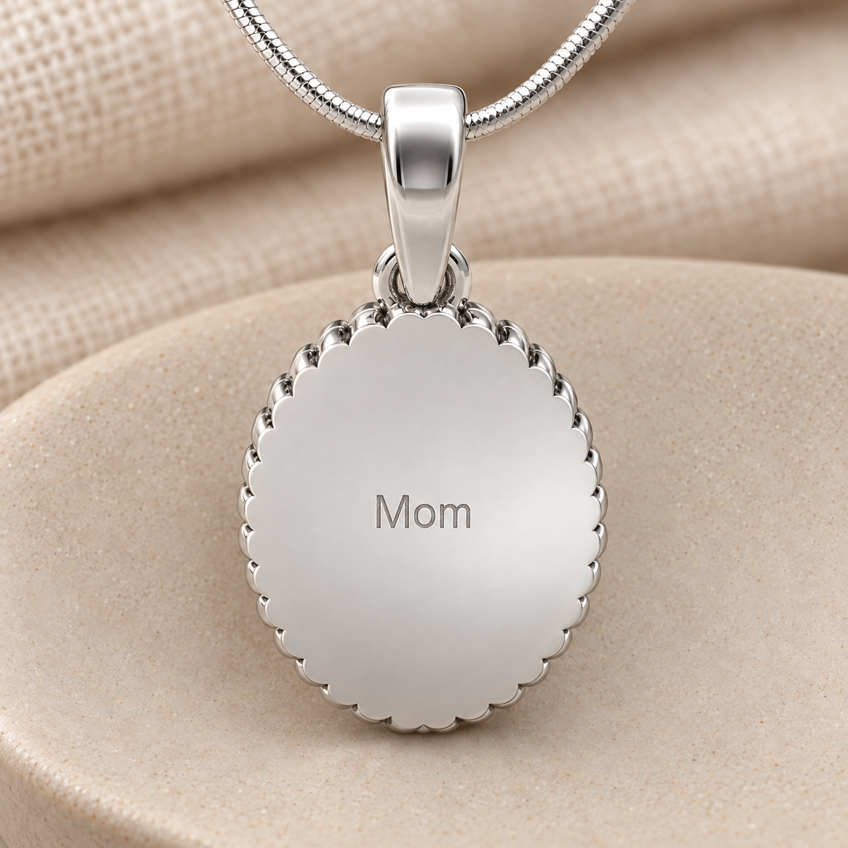 14K White Gold At Heart Oval Forever Sealed Memorial Jewelry — rear engraving — evr20009wgfs