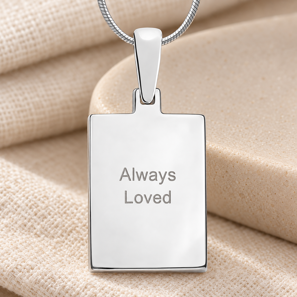 Sterling Silver Simple Rectangle Fingerprint Necklace — rear engraving — evr4828s