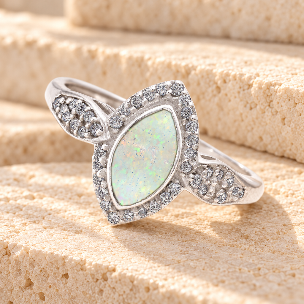 Women's Sterling Silver Sanctuary Ash Ring with Crushed Cream Opal — main product image