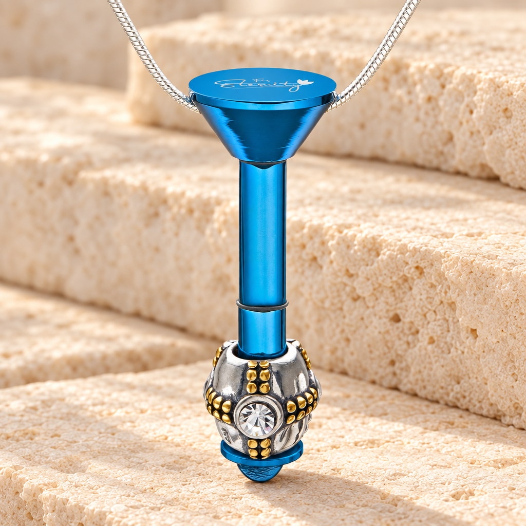 Blue Plated Millenium Ash Pendant with Ornate Charm — main — evr6542bluemill