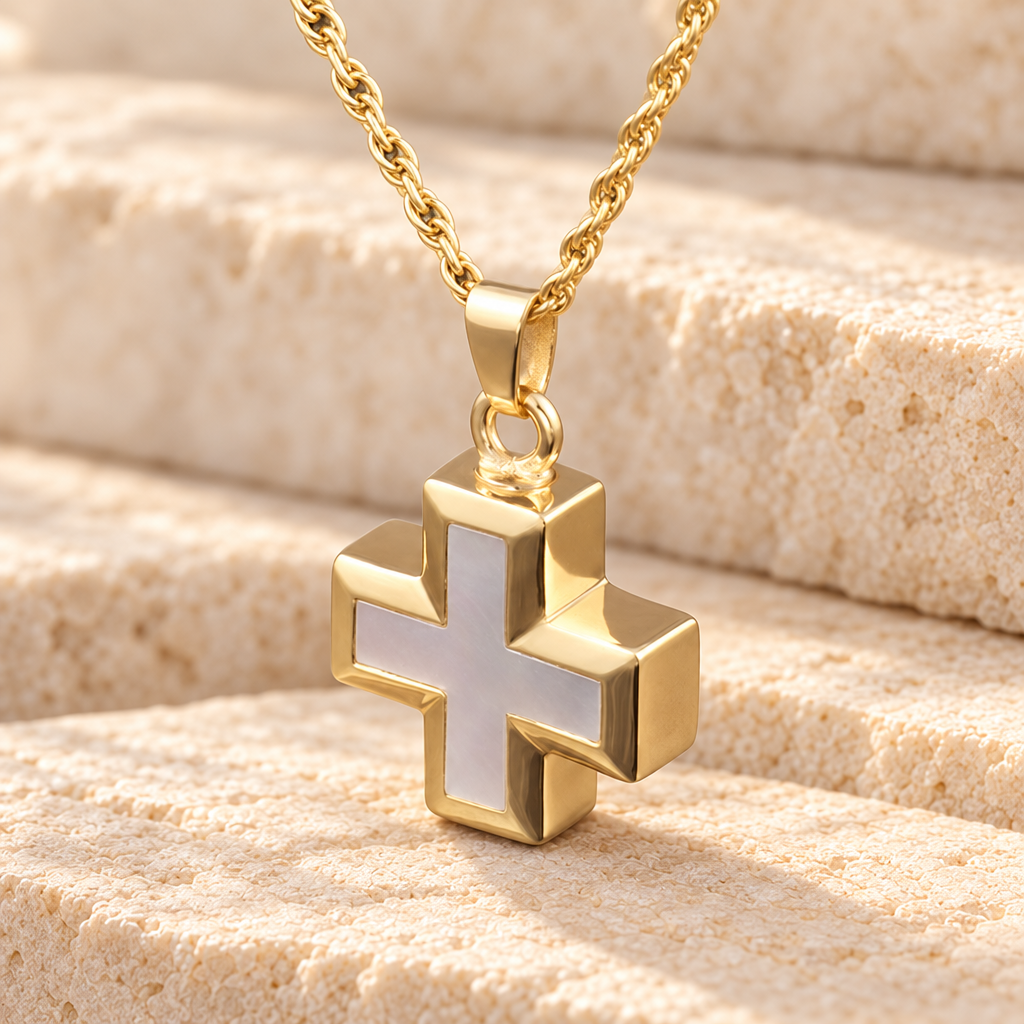 14K Gold Oceanic Cross Jewelry Urn — main — evr714g