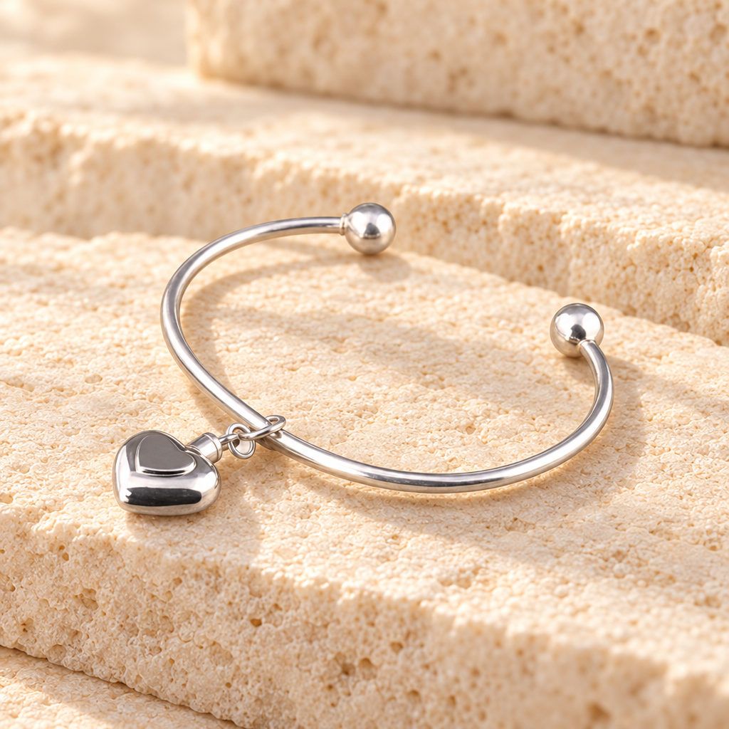 Sterling Silver Double Heart Cremation Bracelet — main — evr6010ss