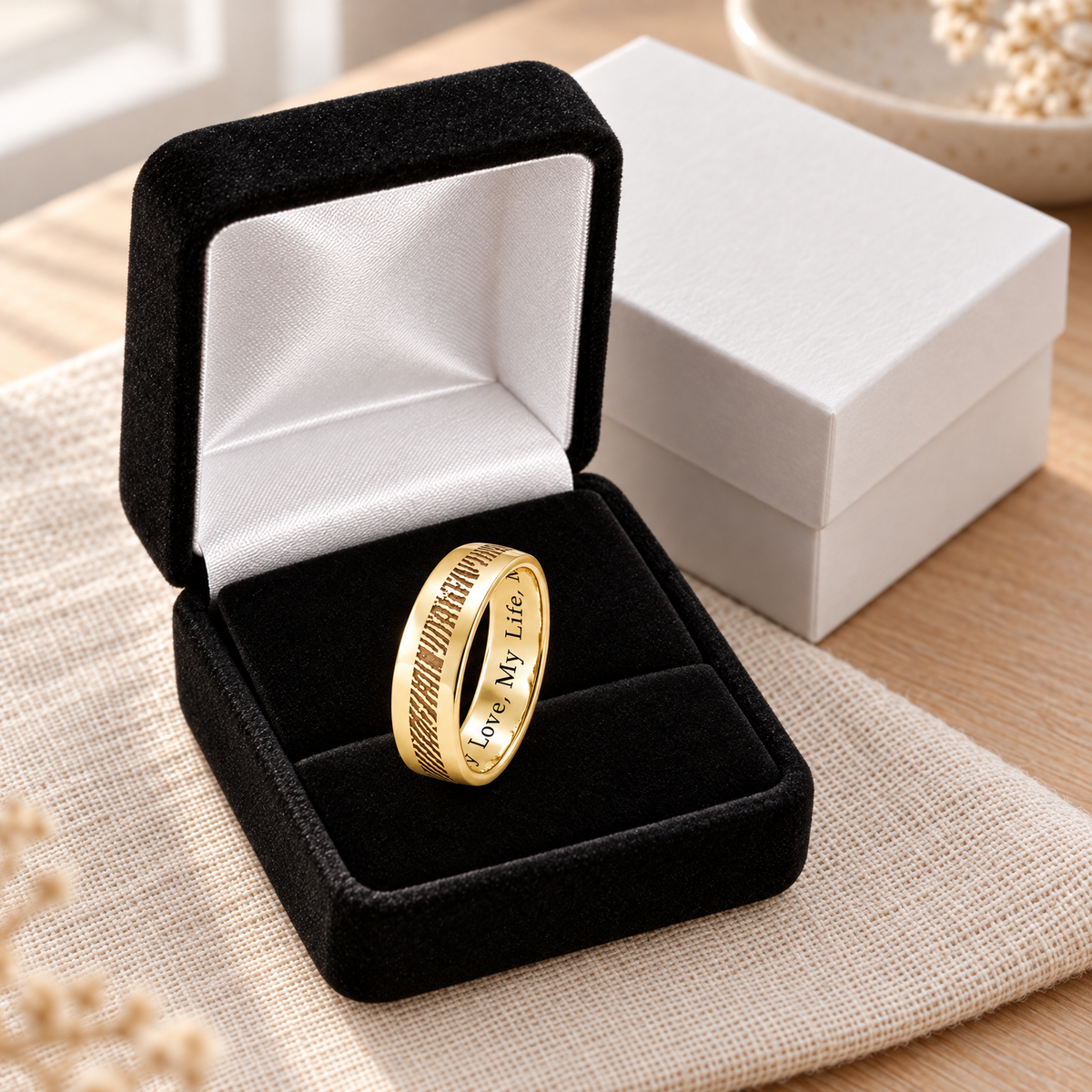 Women's Slender Line Solid 14k Gold Fingerprint Ring — gift box — evr30002kg