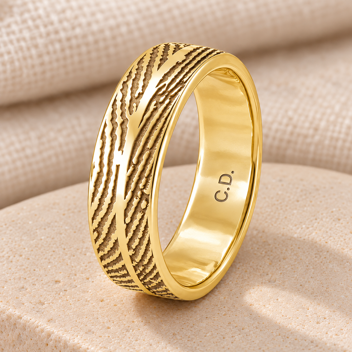 Women's Double Solid 14K Yellow Gold Fingerprint Ring — rear engraving — evr30013kg