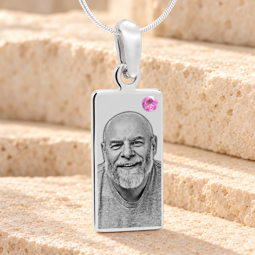 June Birthstone Stainless Steel Tower Photo Pendant — main product image