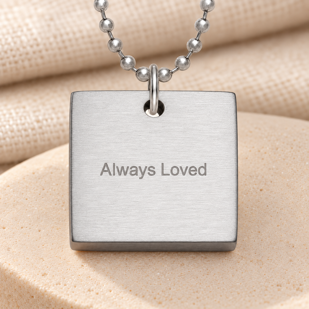 Thick Stainless Steel Brushed Square Fingerprint Necklace — rear engraving — evr4890fp