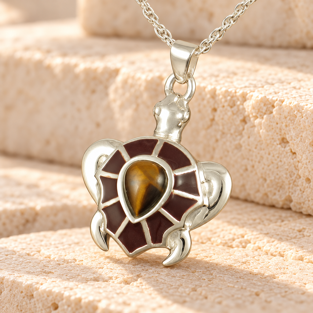 Sterling Silver Amber Turtle Locket Jewelry — main — evr670ss