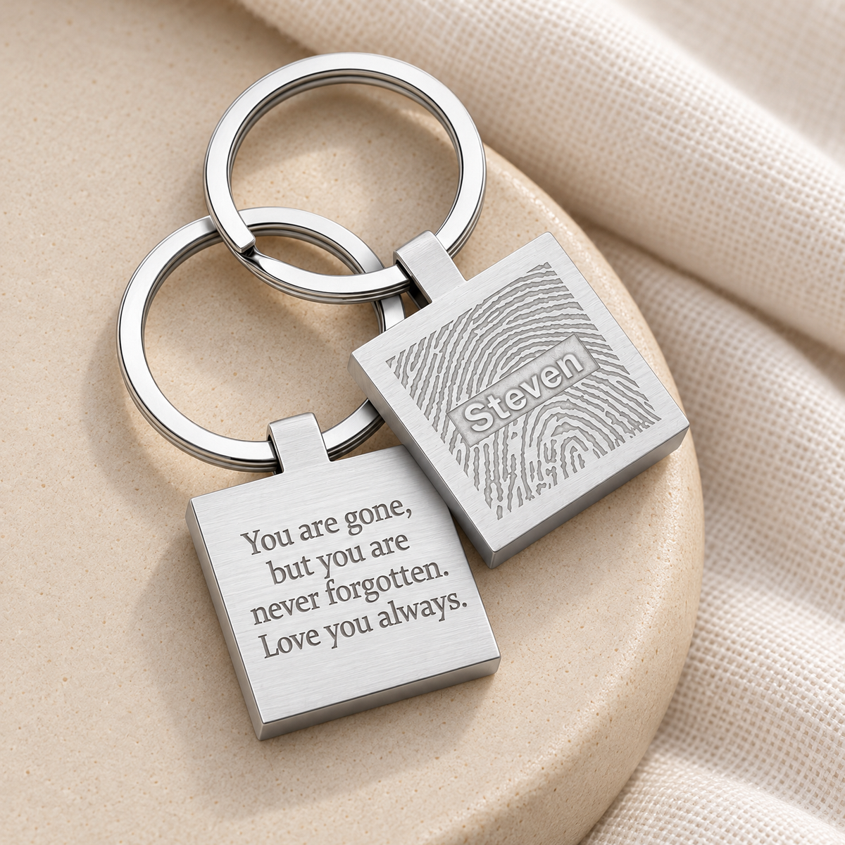 Steel Squared Fingerprint Keychain — alternate view — evr4797ss