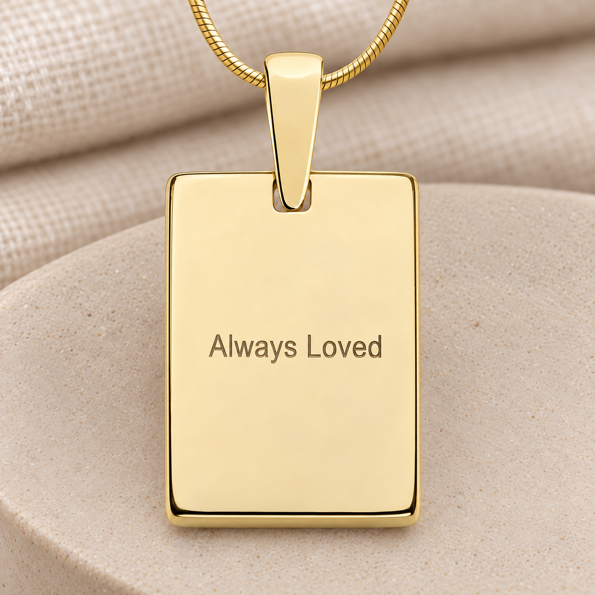 Solid 14k Gold Memorial Rectangle Fingerprint Necklace — rear engraving — evr4834kg