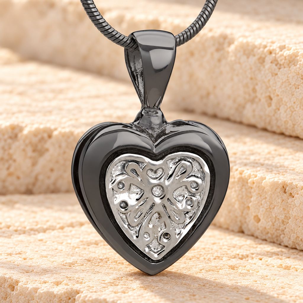 Black Loved Heart Cremation Jewelry — main — evr6449b