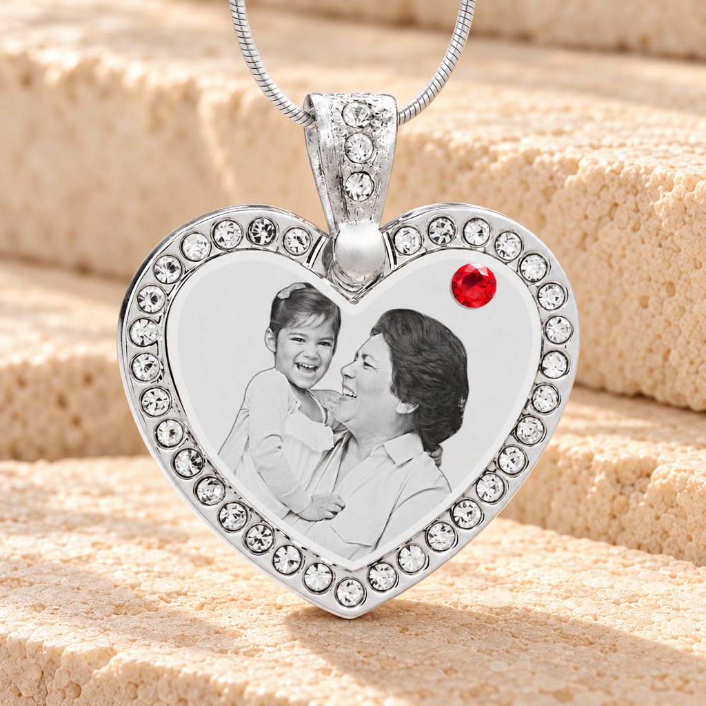 Birthstone Gem Heart July Photo Engraved Stainless Keepsake — main product image