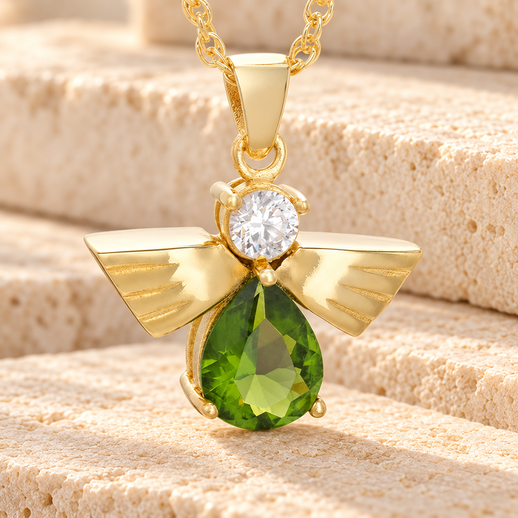 Gold Plated Divine Messenger with Green Stone Keepsake — main — evr6369g