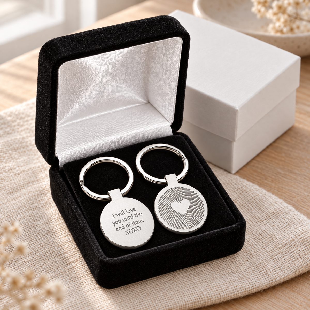 Hearts Round Fingerprint Keychain — gift box — evr4799ss