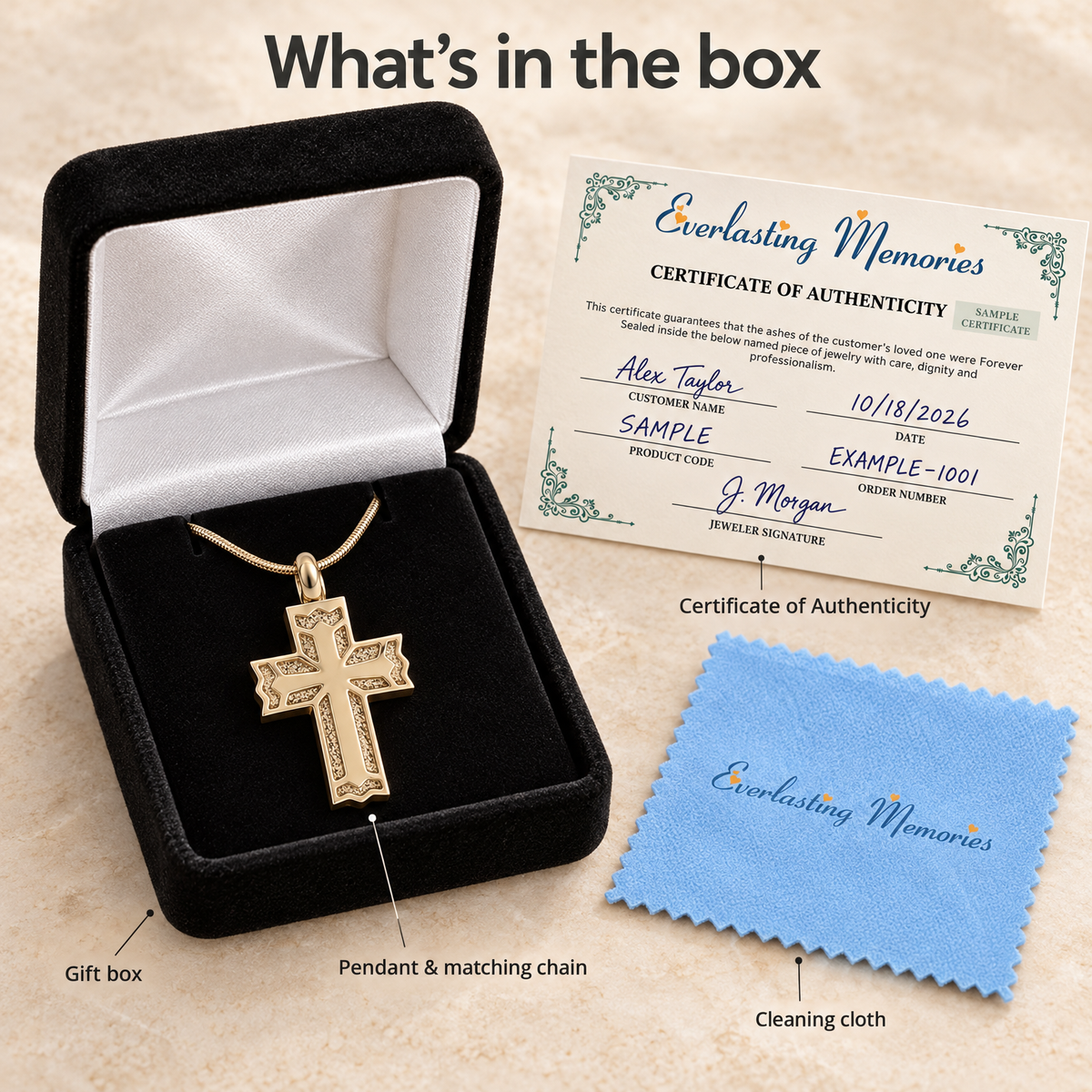 Solid 14K Gold Rosedale Cross Forever Sealed Keepsake Urn Jewelry — whats in box — evr1079kgfs
