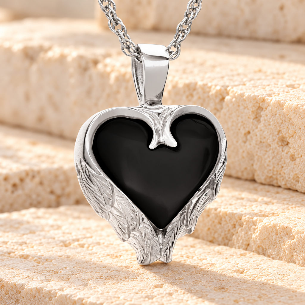 Sterling Silver Onyx Innocent Heart Cremation Pendant — main — evr6061ss
