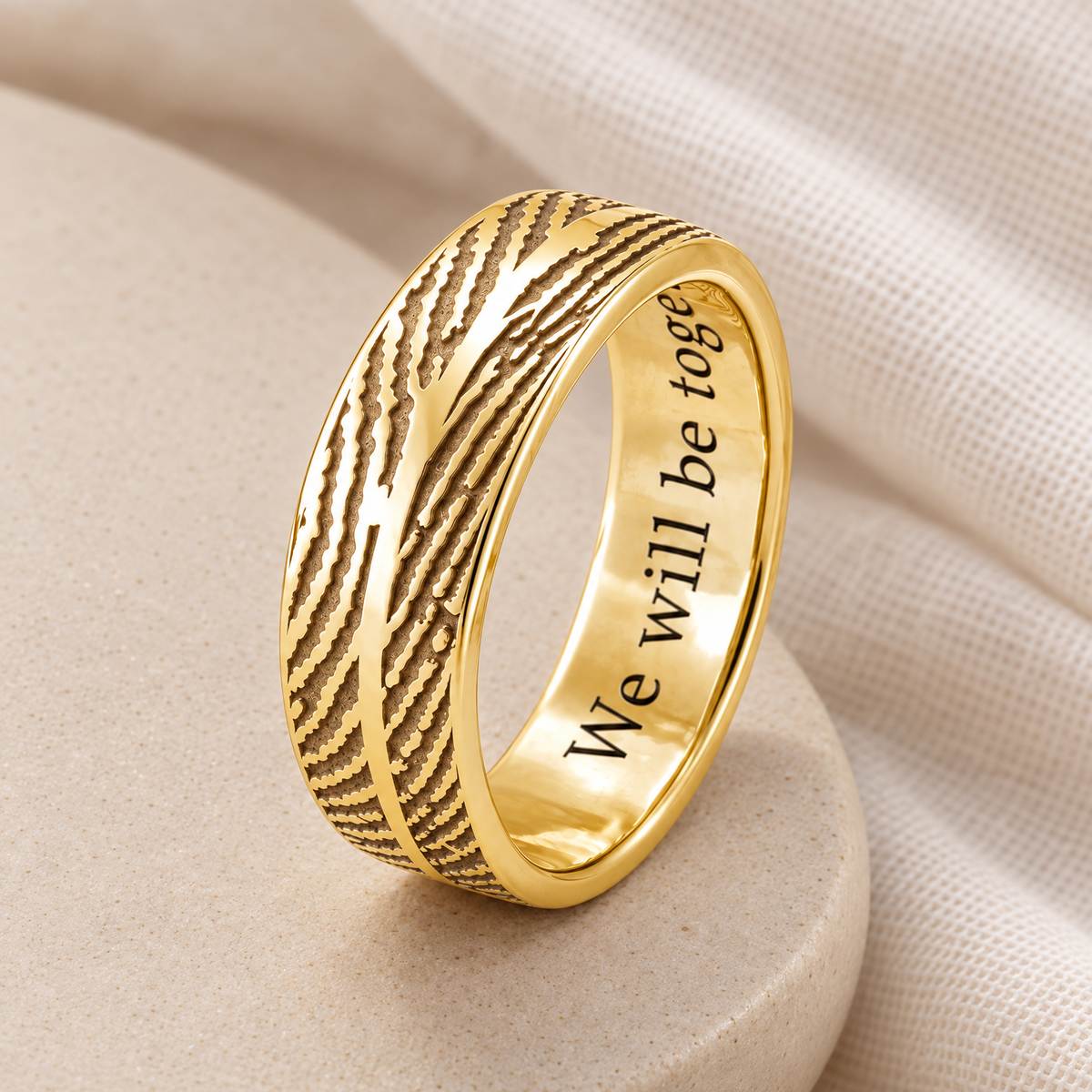 Women's Double Solid 14K Yellow Gold Fingerprint Ring — alternate view — evr30013kg