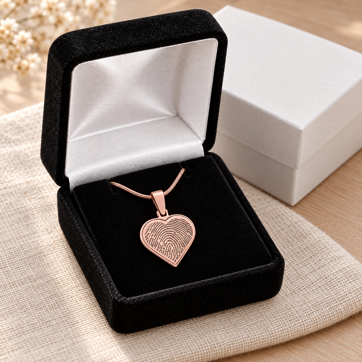 Signature Heart Rose Gold Plated Fingerprint Necklace — gift box — evr4728rghand