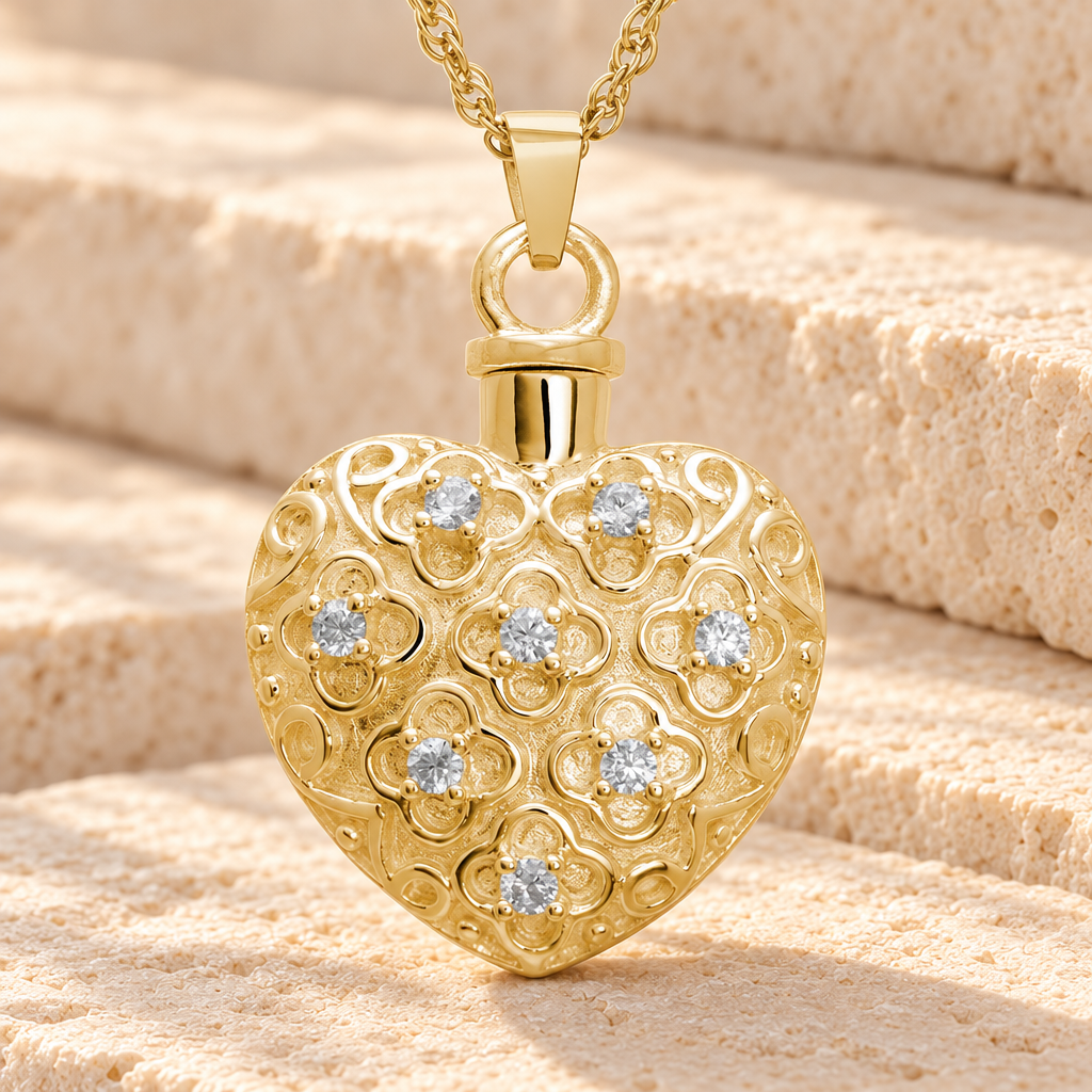14K Gold Plated Twinkle Heart Urn Keepsake — main — evr738gv