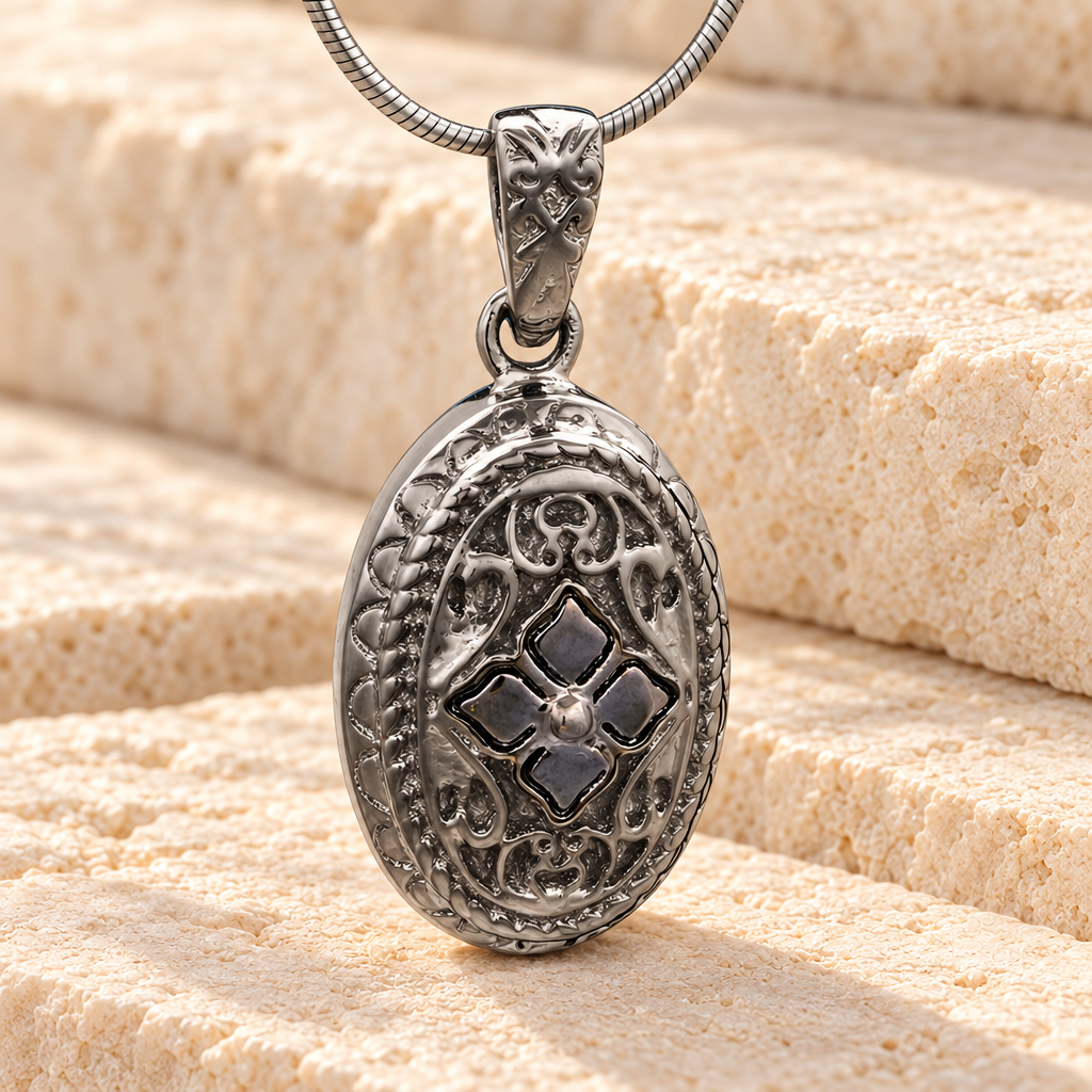 Black Eternal Round Cremation Jewelry — main — evr6488b