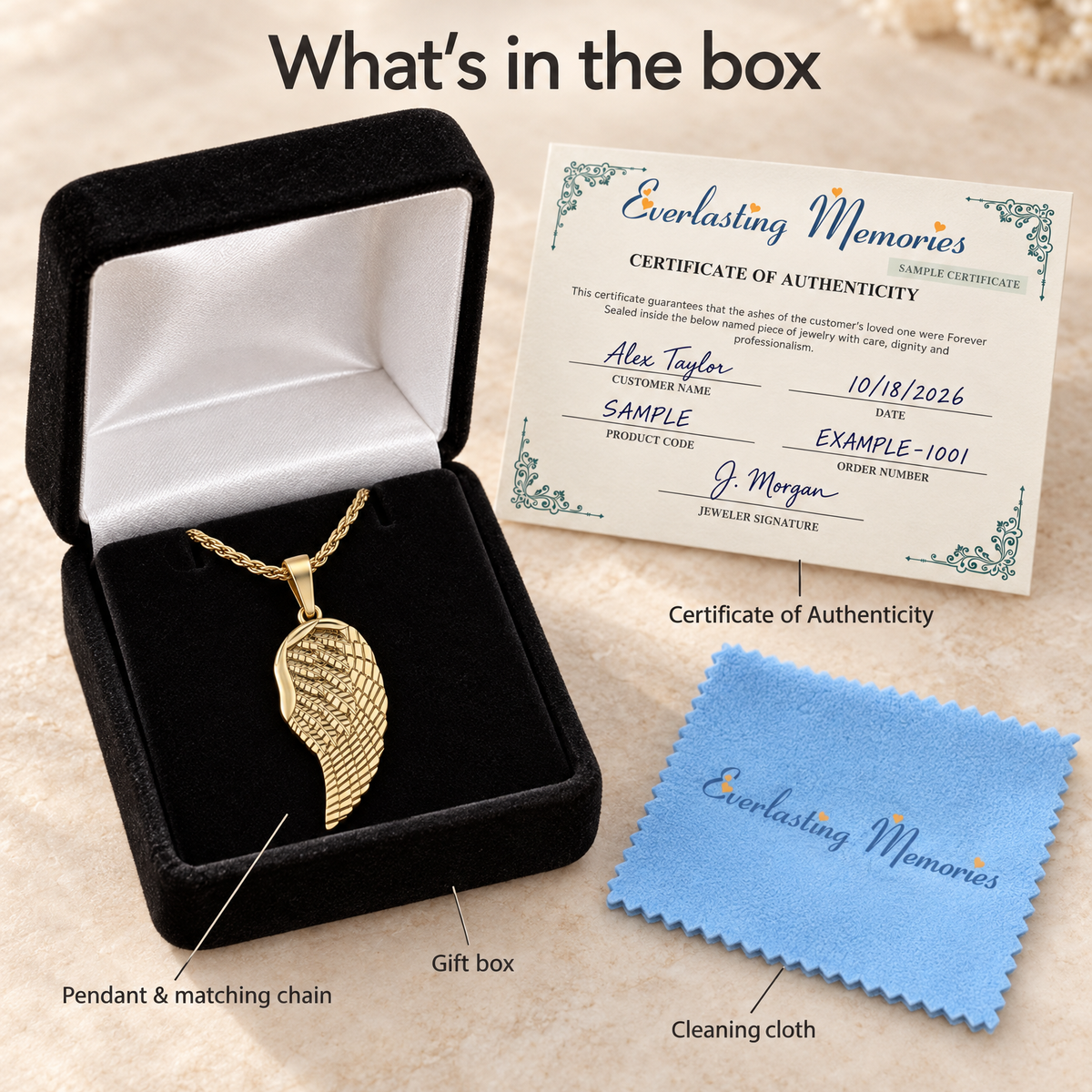 Gold Plated Feather Forever Sealed Memorial Jewelry — whats in box — evr6761gfs